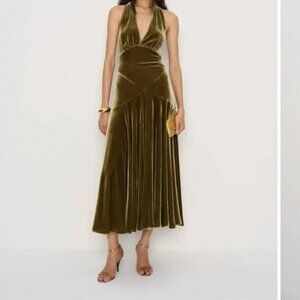 Reformation Briony Velvet Dress Moss RARE